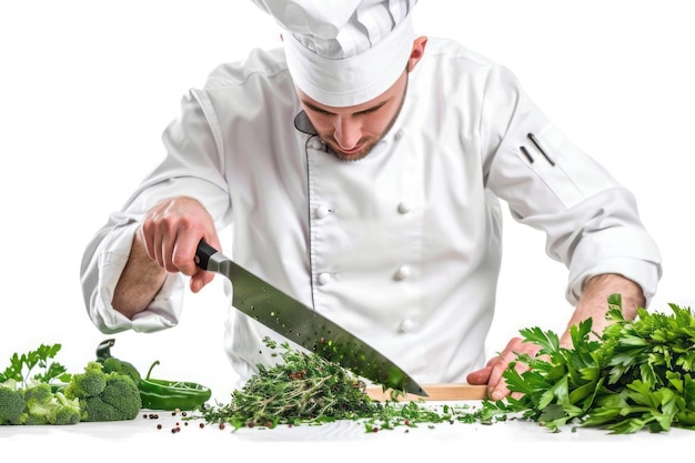 Kucharz przygotowujący sałatkę z ziołami